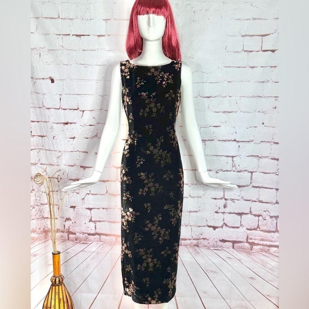 JONES NY EVENING 6P Black & Brown Velvet Design Sleeveless Sheath Midi Dress - Picture 1 of 16
